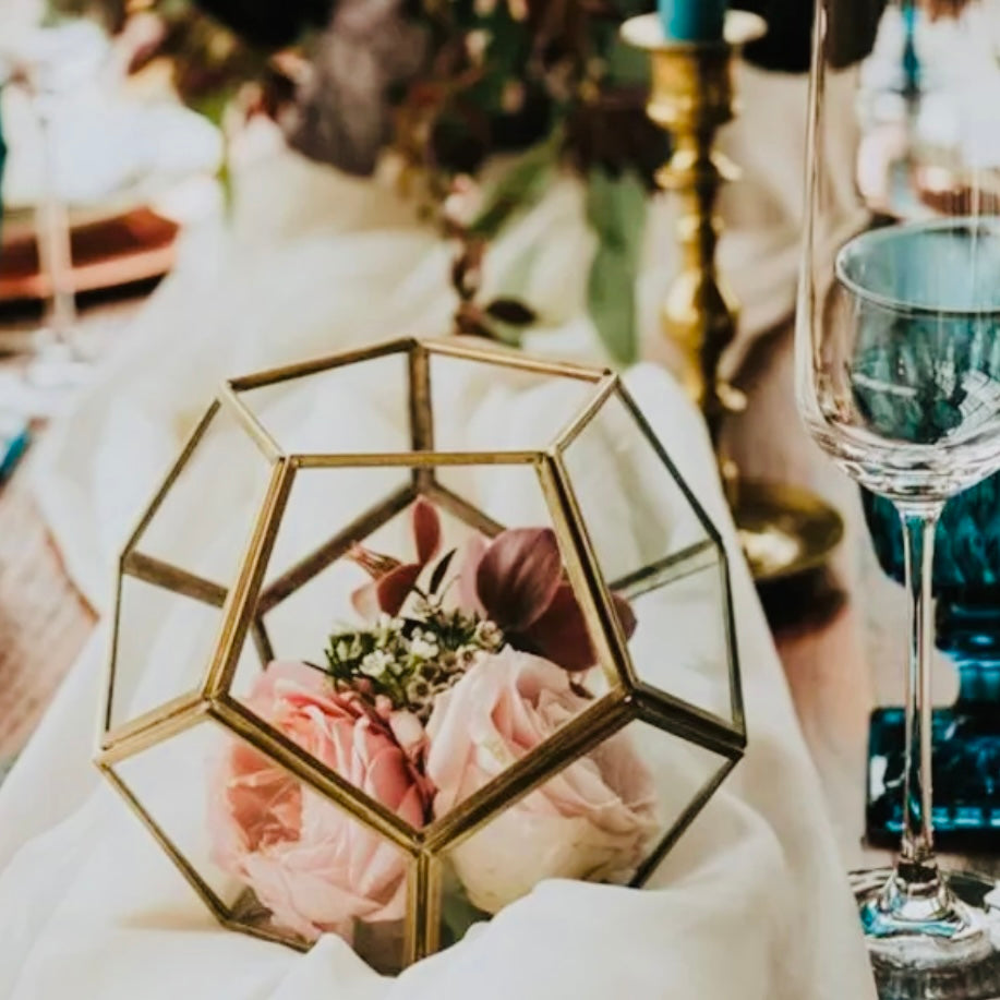 gold geometric hexagon glass centrepiece set of 8 melbourne delivery only