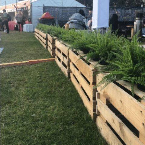 Create a Low, Attractive Outdoor Event Barrier With our Pallet Crate Planter Box 118cm Filled with Faux Ferns and Greenery Melbourne Hire