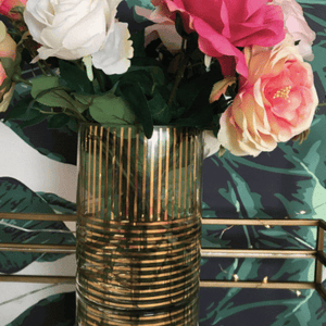 flamboyant gold striped glass cylinder vase melbourne hire