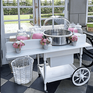 Props Hire - Vintage Fairy Floss White Wheeled Cart Melbourne Hire Perfect Option For Your Product Launch
