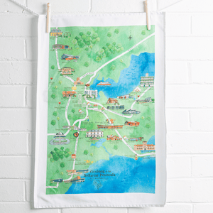 customised corporate or wedding guest gift Geelong & the Bellarine Peninsula tea towel with custom belly band set of 100