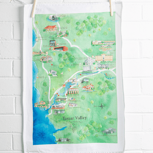 customised corporate or wedding guest gift Tamar Valley tea towel with custom belly band set of 100