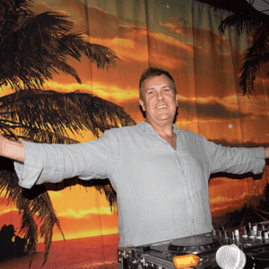 3D photographic backdrop of tropical sunset great behind DJ deck