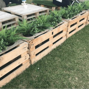 Create a Low, Attractive Outdoor Event Barrier With our Pallet Crate Planter Box 118cm Filled with Faux Ferns and Greenery Melbourne Hire