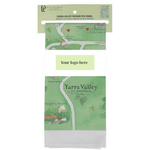 customised corporate or wedding guest gift Yarra Valley tea towel with custom belly band set of 100