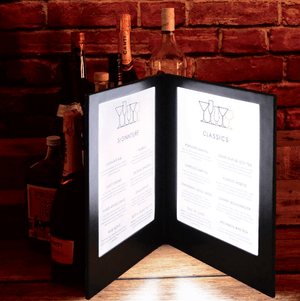 illuminated menus 2 pages A4 size set of 10 don't make them use their mobiles to read your menus