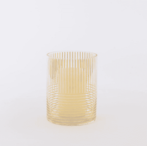 Centrepiece Hire - Vase 18cm Gold Striped Glass Hurricane Melbourne Hire