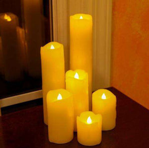Lantern & Lighting Hire - Candle Flameless LED Pillar 5cm, 7.5cm, 10cm, 12.5cm, 17.5cm & 22.5cm Set Of 6 Australian Hire