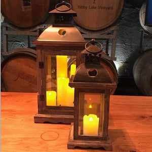 Lantern & Lighting Hire - Lantern 45cm Large and 30cm Small Iron And Wooden Rustic Event Melbourne Hire
