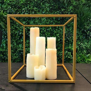 Props Hire - Plinth 25cm Gold Metal Floral Centrepiece Cube Melbourne Hire
